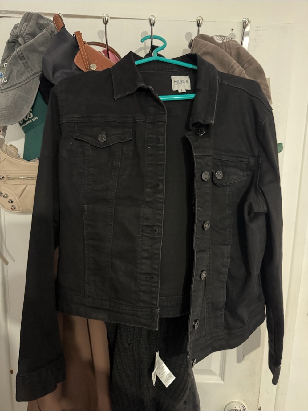 Kensie Black Denim Jacket with Button-Front